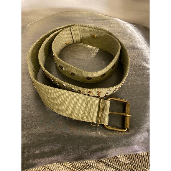 Women's Army Green Webbing Belt Studs Faux diamonds Size 10 (42 inch end to end) - Picture 6 of 14